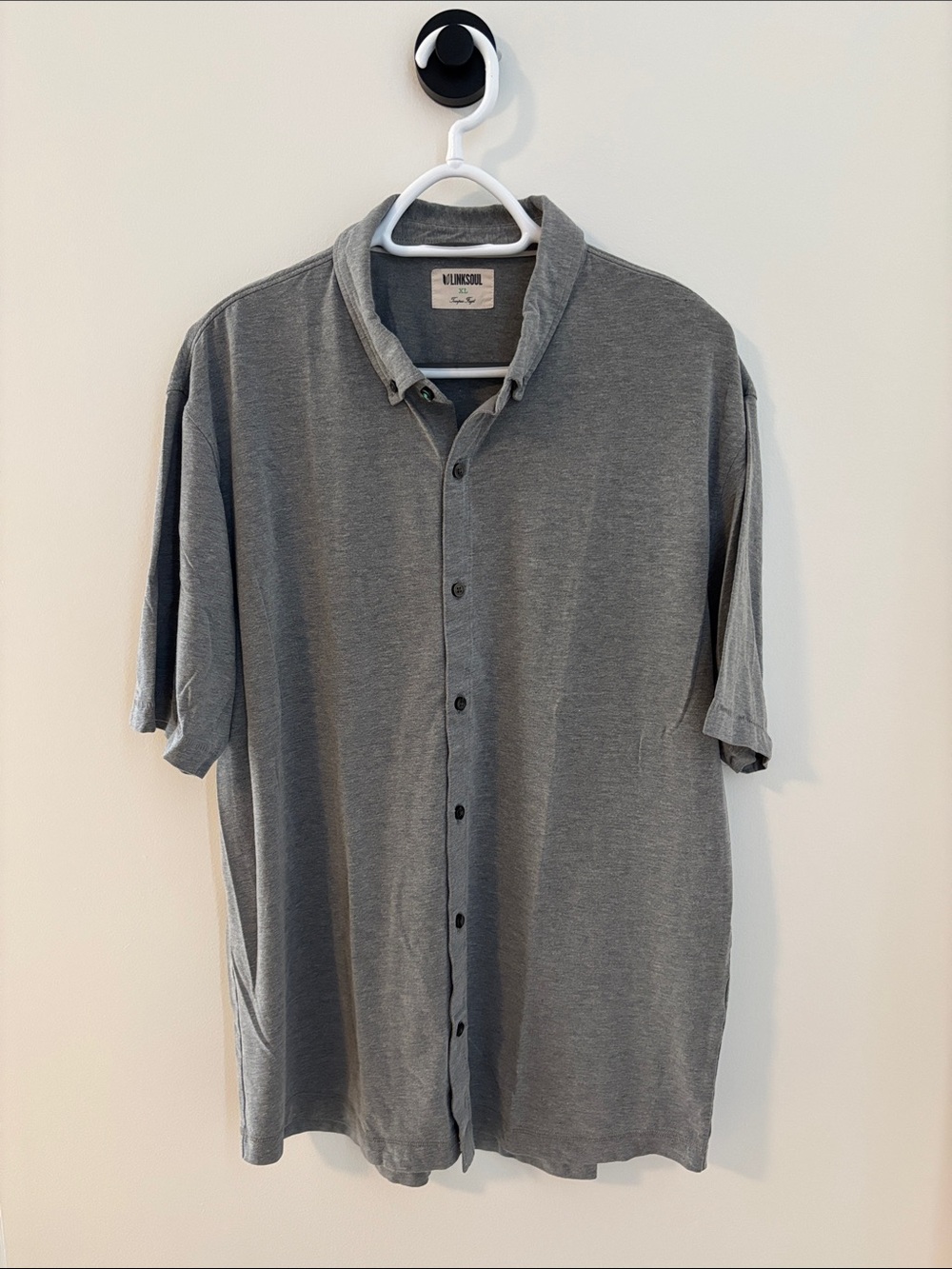 Linksoul Heather Gray Short-Sleeve Button-Down Shirt. XL.